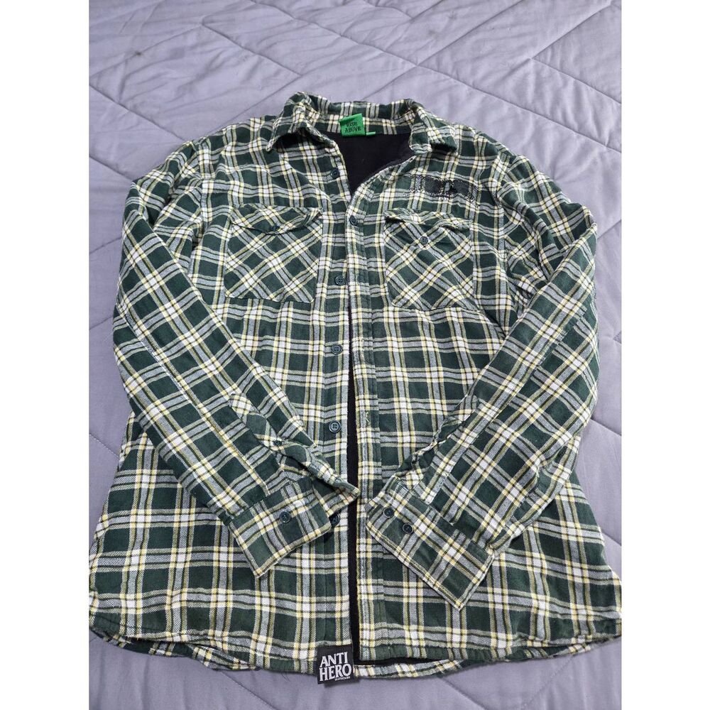 Anti Hero Skateboard Green Plaid Flannel Button Down Shirt